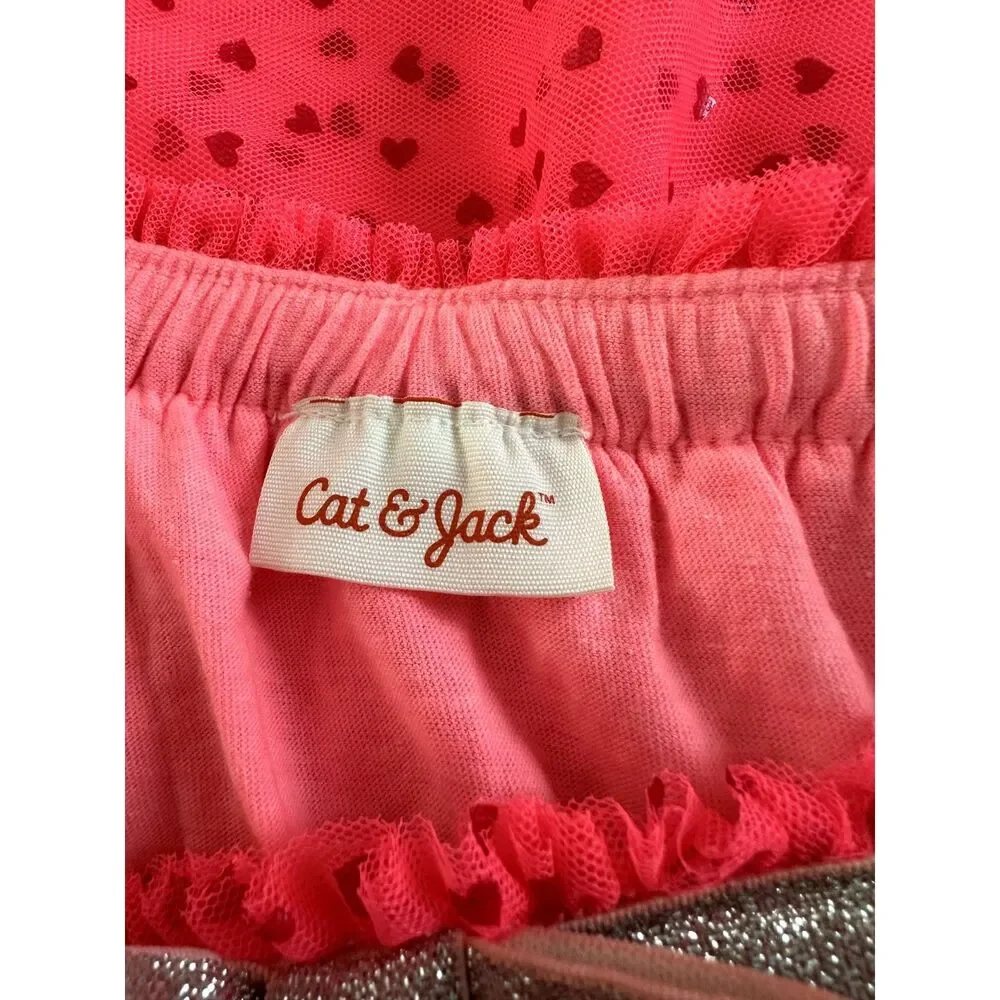 Cat & Jack Neon Pink Hearts Tulle Tutu Ballet Mini Skirt size Girls XL 14/16